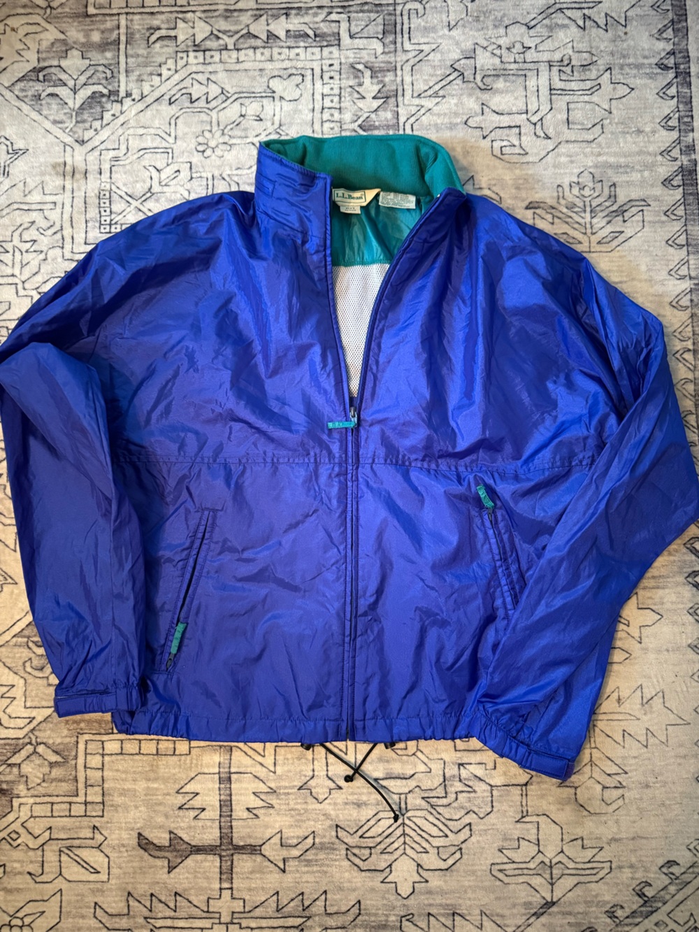 Vintage L.l. bean Men’s Windbreaker Full Zip Packable Hood 90’s Blue Pockets Med